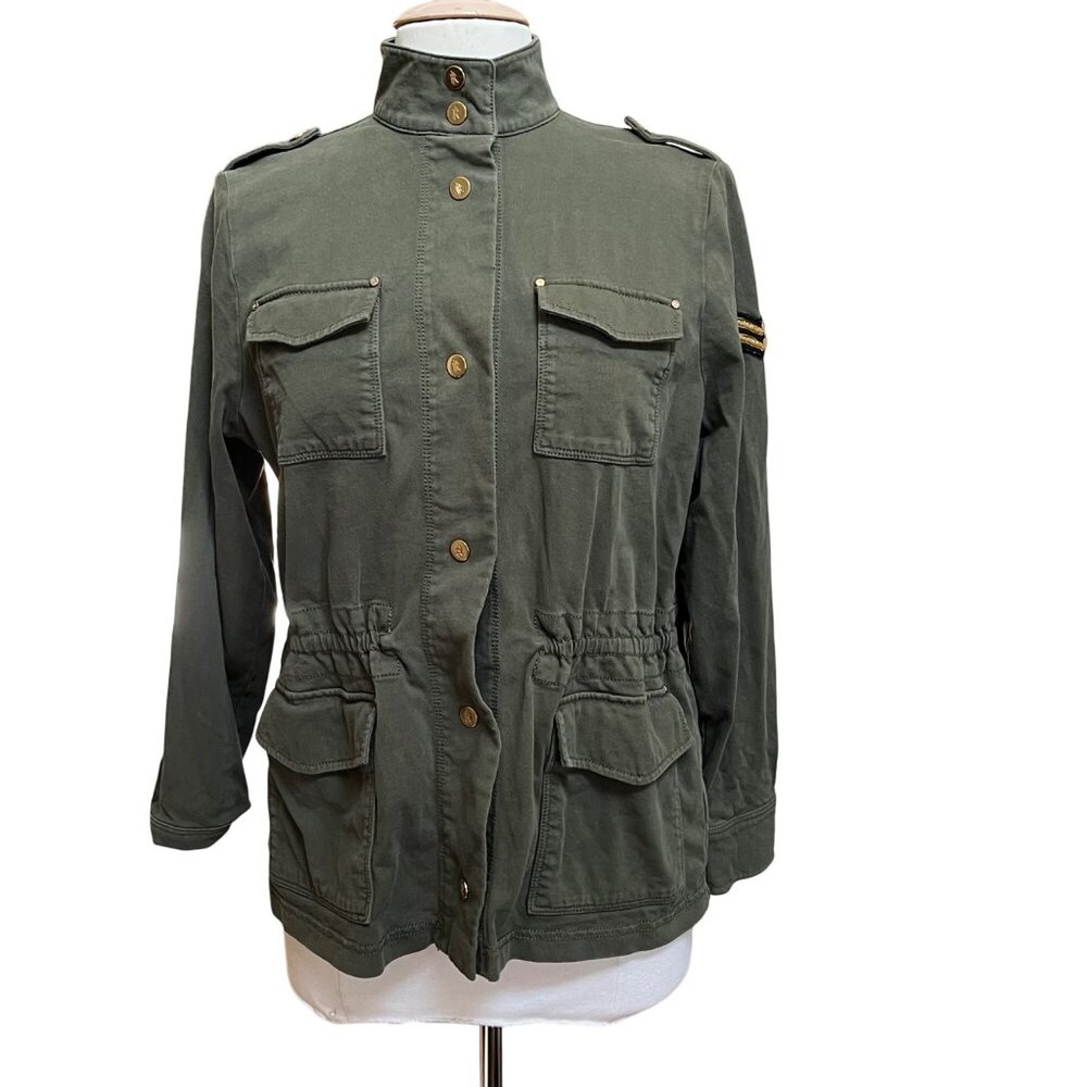 Lauren Ralph Lauren Olive‎ Military Style Knit Jacket Cotton Size Petite Large